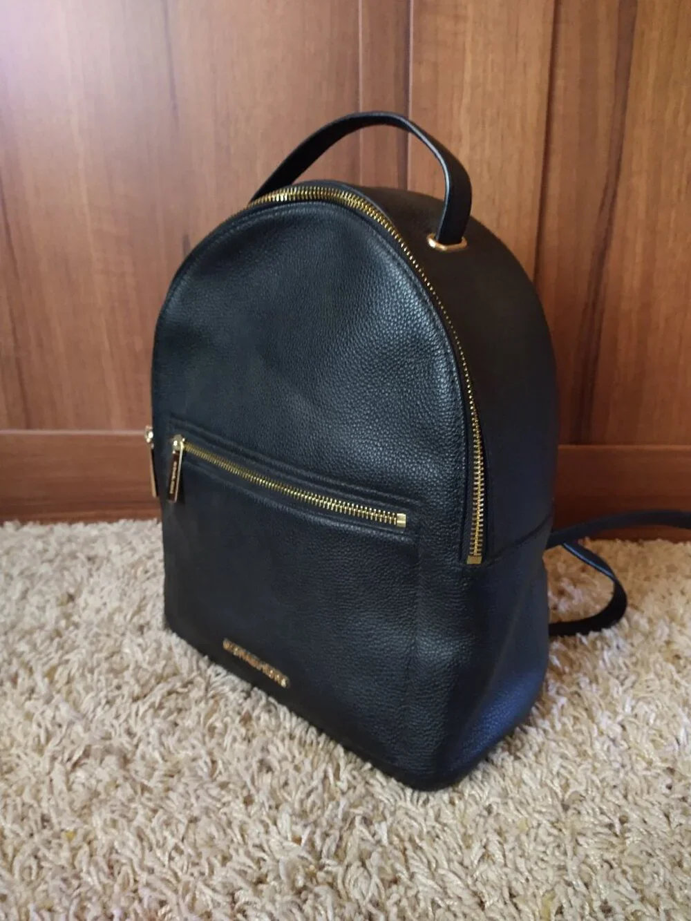 Michael Kors Black Leather Backpack Gold Hardware